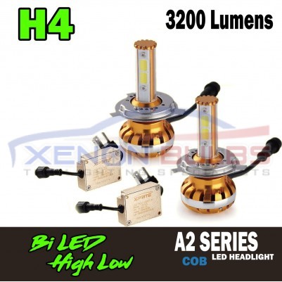 H4 COBRA COB  HIGH POWERED 3200LM WHITE  FLASH DIPPED HIGH BEAM 2 LED 30w